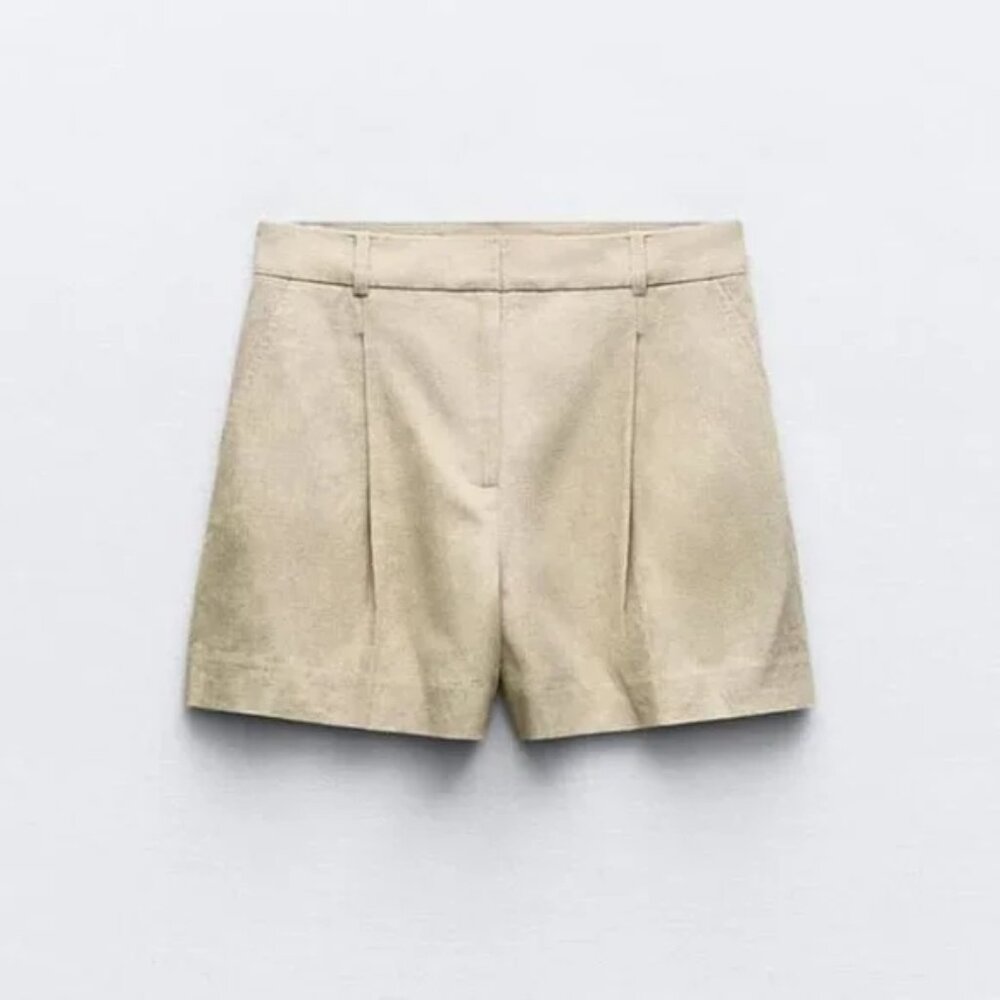ZARA HIGH RISE LINEN BLEND SHORTS